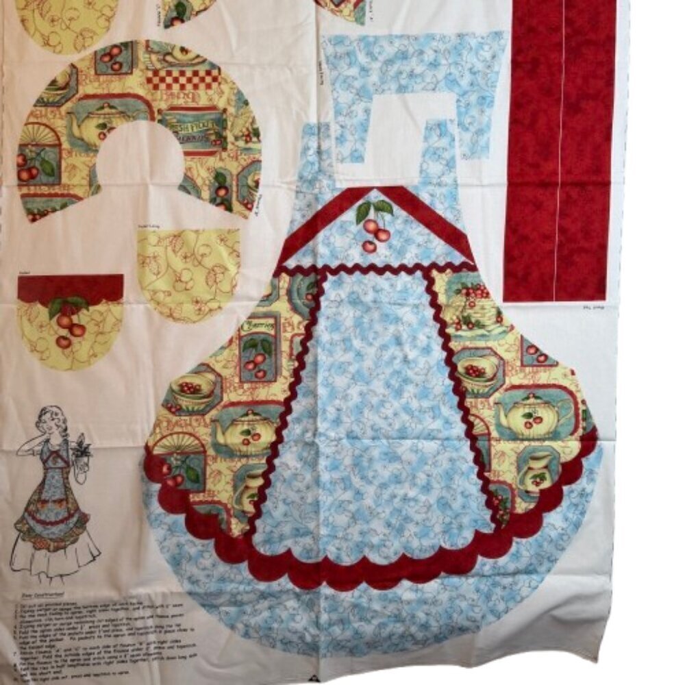 🛒 $9 - Fabric Panel Material - 1 yard Cherry Tea Apron Panel #119